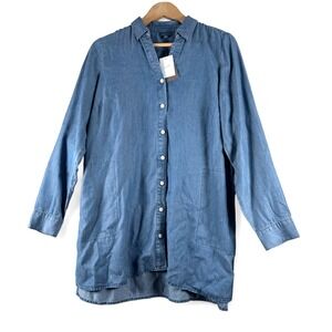New Jjill Womens Denim Cape Cod Button Front Tunic Shirt Sz XS